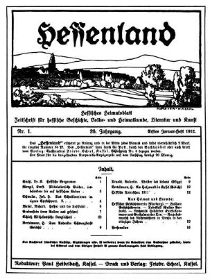 26.1912: Hessenland : hessisches Heimatblatt ; Zeitschrift für hessische Geschichte, Volks- und Heimatkunde, Literatur und Kunst