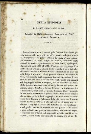 Della Epizoozia Di Talnuni Animali nel Sonnio [bis] Anatomia Comparata