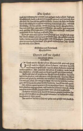 Vorred auff die Epistel sant Pauli/ zu den Colossern.