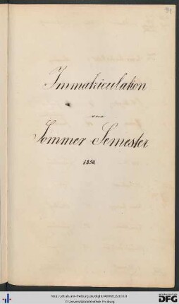 [fol. 91] Sommersemester 1850