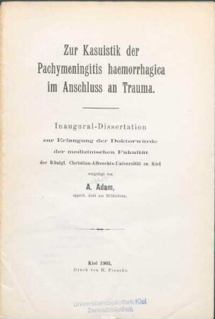 Zur Kasuistik der Pachymeningitis haemorrhagica im Anschluss an Trauma