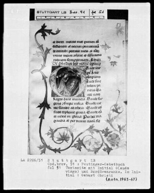 Gebetbuch des Konrad Peutinger — Initiale G (aude virgo), darin Geburt Christi, Folio 51recto