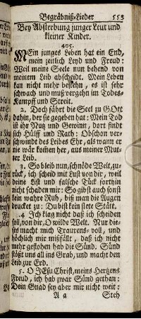 Bey Absterbung junger Leut und kleiner Kinder. - Auferstehungs-jüngsten Gerichts-Himels-und Höllen-Lieder.