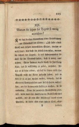 XIX. Warum die Lehren der Tugend so wenig ausrichten?