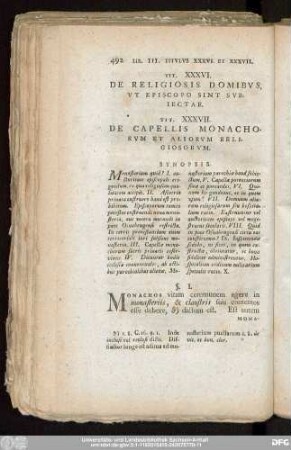 Tit. XXXVII. De Capellis Monachorum Et Aliorum Religiosorum.