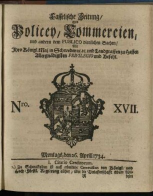 Nro. XVII, Montags, den 26. Aprill 1734