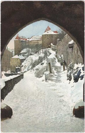 Bautzen. Blick durch das Mühltor, kolorierte Ansichtskarte