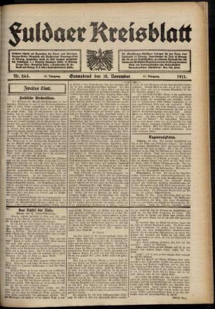 Zweite Ausgabe vom Samstag, den 18. November 1911.