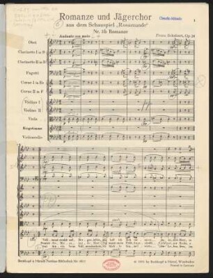 Rosamunde : Romanze und Jägerchor : Op. 26 Nr. 3b u. 8