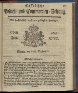 40tes Stueck, Montag den 30ten September 1799