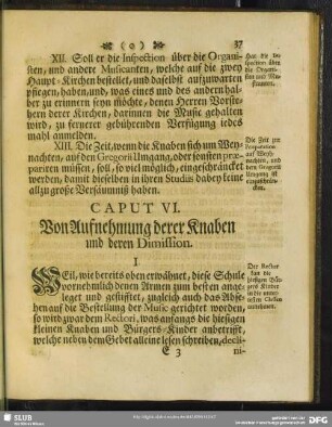 Caput VI. Von Aufnehmung derer Knaben und deren Dimission