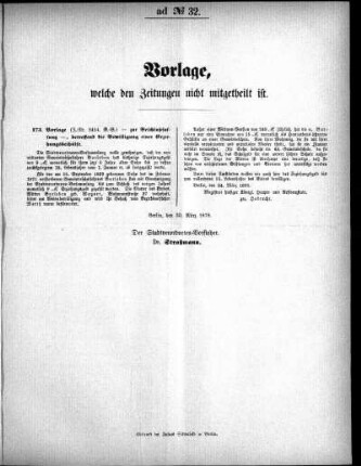 Anlage: ad No.32, Vorlage, welche den Zeitungen nicht mitgeteilt ist