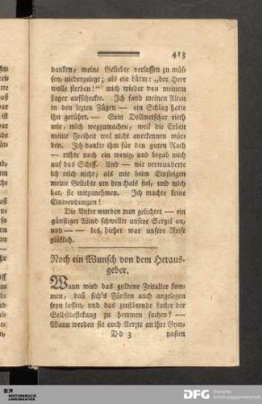 Noch ein Wunsch von dem Herausgeber.