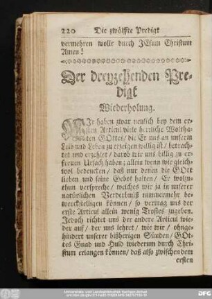 Der dreyzehenden Predigt Wiederholung.