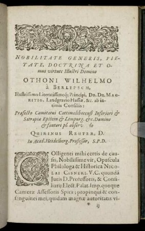 Nobilitate ... Domino Othoni Wilhelmo a Berlepsch ...