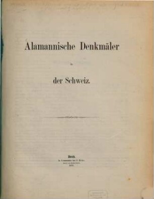 Alamannische Denkmäler in der Schweiz, 1