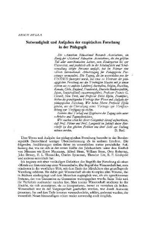 Notwendigkeit und Aufgaben der empirischen Forschung in der Pädagogik