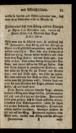 Fortunatus setzt dem König und der Königin zu Ehren drey Kleinodien aus ...
