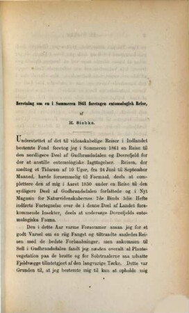 Om en i Sommeren 1861 foretagen entomologisk Reise