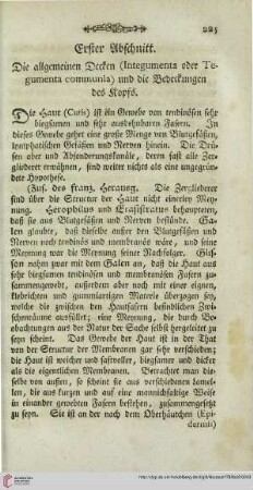 Erster Abschnitt: Die allgemeinen Decken (Integumenta oder Tegumenta communia) und die Bedeckungen des Kopfs