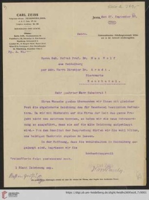 Briefe von Carl Zeiss (Jena) an Max Wolf: Brief von Max Pauly / Carl Zeiss (Jena) an Max Wolf