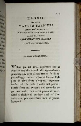 Elogio del Dottor Matteo Barbieri