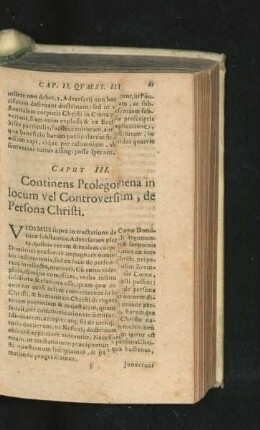 Caput III. Continens Prolegomena in locum vel Controversiam, de Persona Christi.