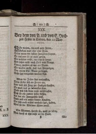 XXX. Bey dem von P. und von E. Hochzeit-Fest in Lindau, den 22 May 1730