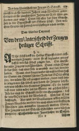 Das vierdte Capittel. Von dem Unterscheid der Zeugen heiliger Schrifft.