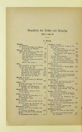 Verzeichnis der Dichter und Verfasser. Teil I und II