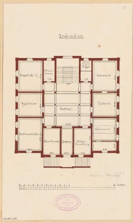 Rathaus, Calau Monatskonkurrenz März 1879: Grundriss Erdgeschoss; Maßstabsleiste