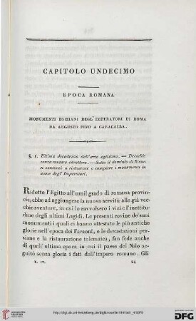 Capitolo undecimo: Epoca Romana. Monumenti egiziani degl'Imperatori di Roma da Augusto fino a Caracalla
