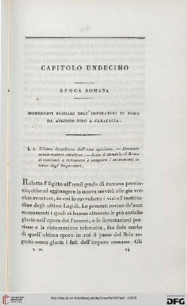 Capitolo undecimo: Epoca Romana. Monumenti egiziani degl'Imperatori di Roma da Augusto fino a Caracalla