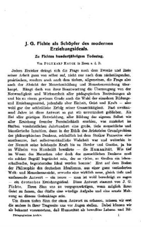 J. G. Fichte als Schöpfer des modernen Erziehungsideals : Zu Fichtes hundertjährigem Todestag