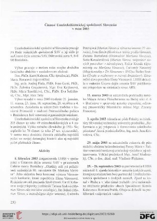Činnost' Umeleckohistorickej spoločnosti Slovenska v roku 2003