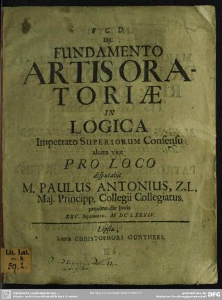 De fundamento artis oratoriae in logica