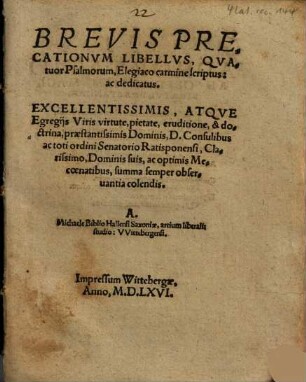 Brevis precationum libellus, quatuor Psalmorum