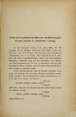 Ueber Oxydation des Mannits mit übermangansaurem Kalium in alkalischer und saurer Lösung und über trockene Destillation von essigsaurem Silber
