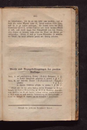 Preise und Bezugsbedingungen der zweiten Auflage.