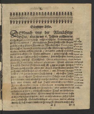 Günstiger Leser. Demnach uns der Allmächtige Gott/ ...