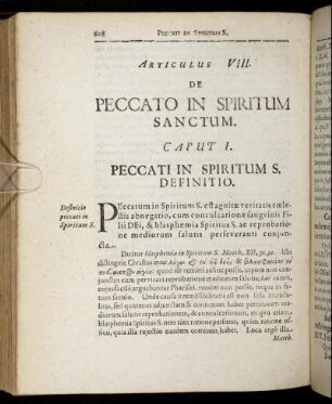 Articulus VIII. De Peccato In Spiritum Sanctum.