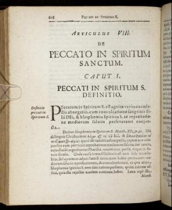 Articulus VIII. De Peccato In Spiritum Sanctum.