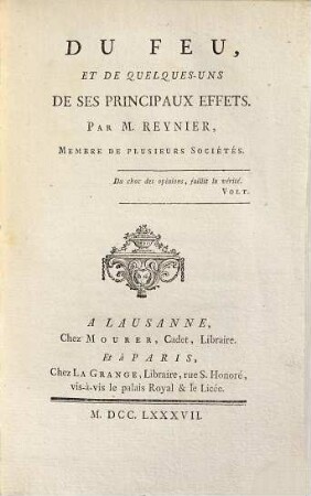 Du Feu, Et De Quelques-Uns De Ses Principaux Effets