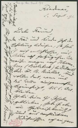 Brief an Philipp Spitta : 01.09.1891