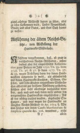 Anführung der ältern Reichs-Gesetze, von Abstellung der Handwerks-Mißbräuche