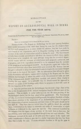 Resolution on the report on archaeological work in Burma for the year 1902-03