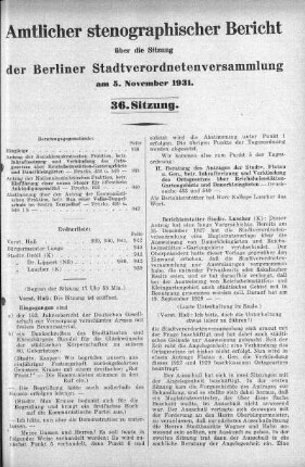Sitzung 36, 5. November 1931
