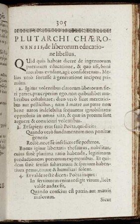 Plutarchi Chaeronensis, de liberorum educatione libellus