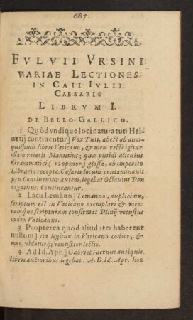 Fulvii Ursini Variae Lectiones In Caii Iulii Caesaris ...