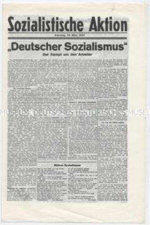 Sozialdemokratisches Exil-Blatt "Sozialistische Aktion" u.a. über die sozialistische Demagogie der Nazis
